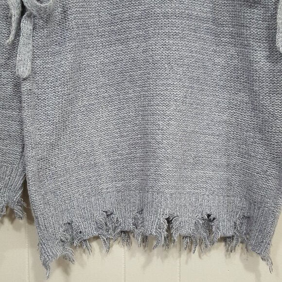 Jella C Frayed Lace up sweater heather gray sz S - Picture 7 of 8